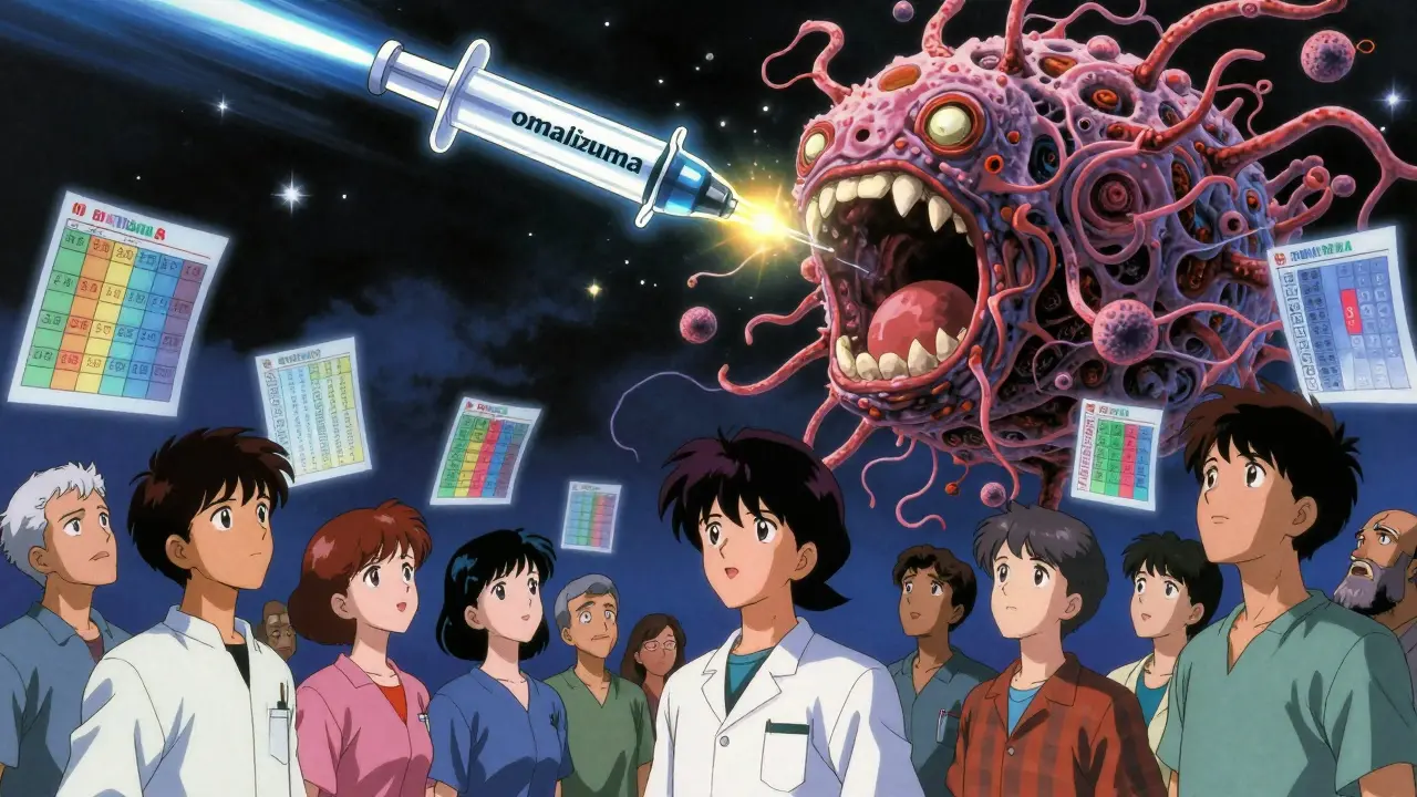 Futuristic injection destroying a hive monster, patients watching as skin clears and genetic codes float into stars.