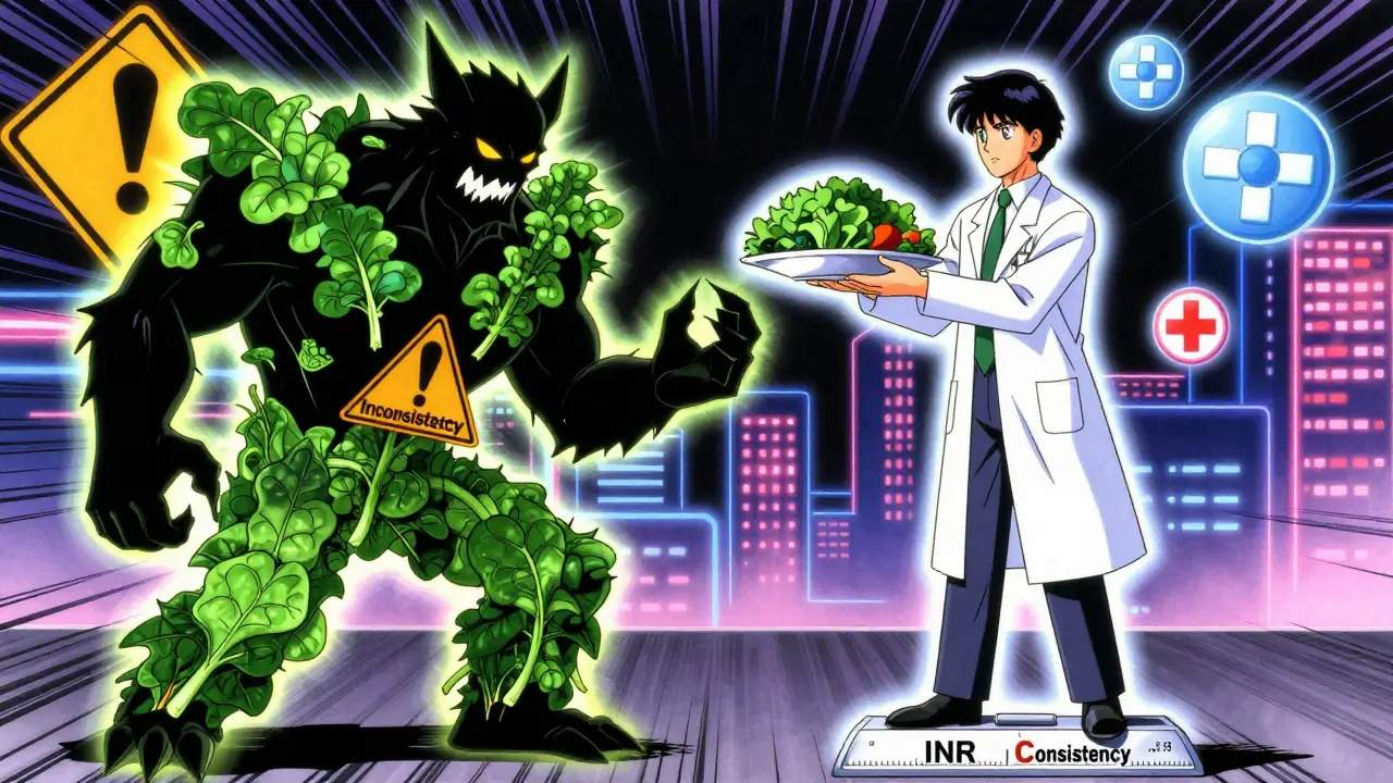 Symbolic battle between chaos and consistency for warfarin patients, with INR scale.