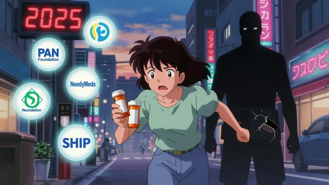 Parent surrounded by nonprofit aid icons while digital clock reads 2025