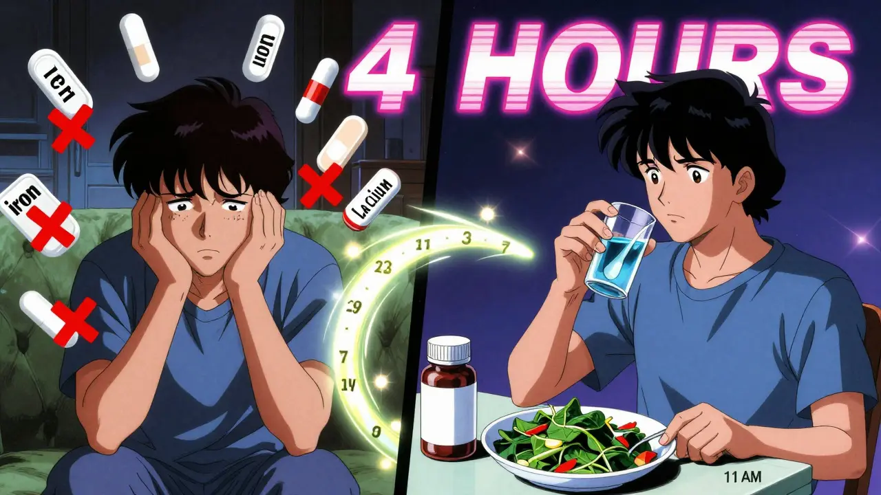 Split scene: frustrated patient with supplements vs. calm routine with proper timing.