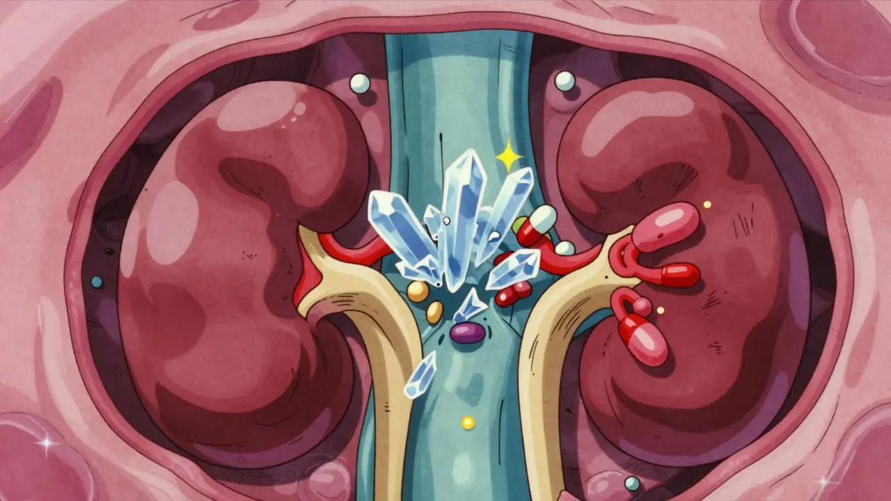 80s anime depiction of antibiotic particles attacking kidney cells internally