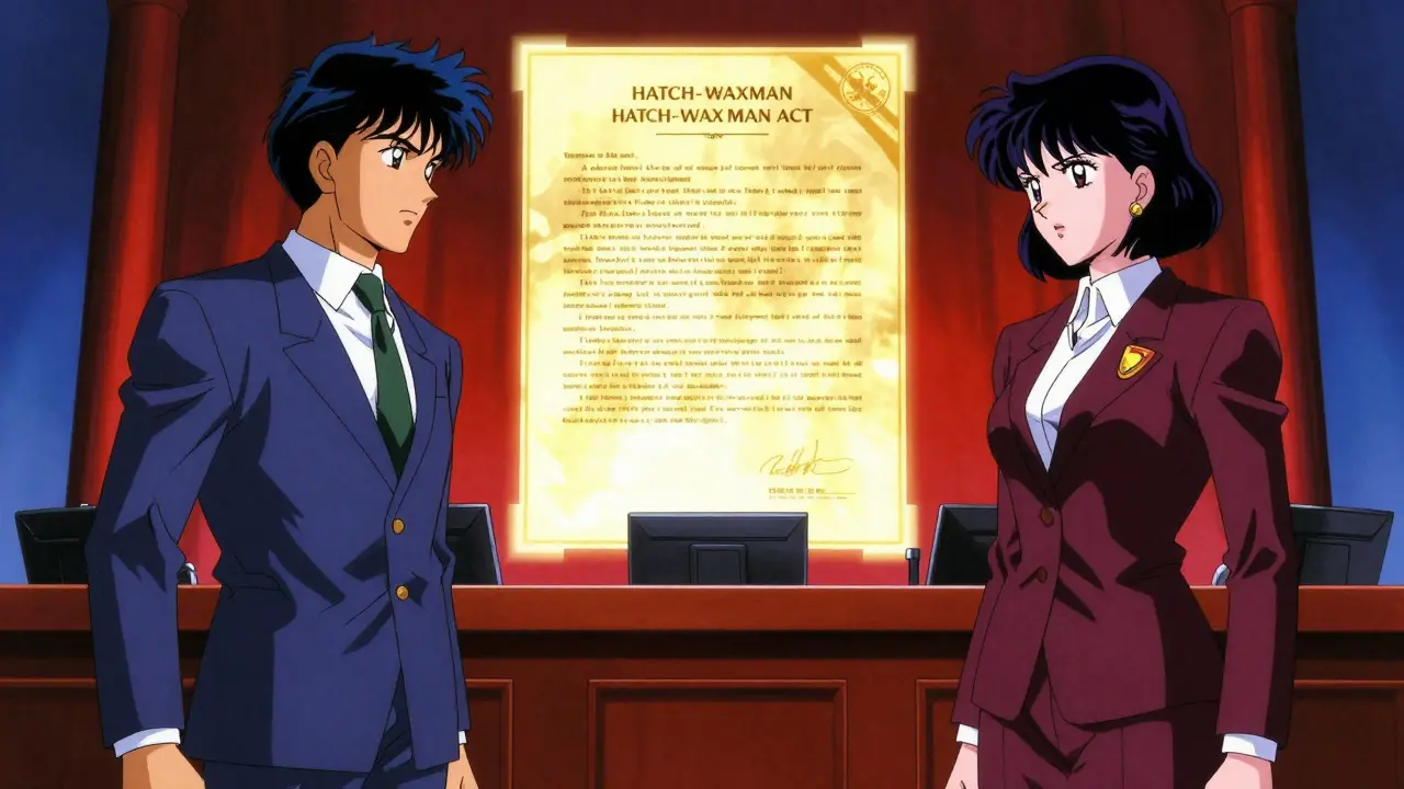 80s anime style courtroom battle between a drug company and generic manufacturer.